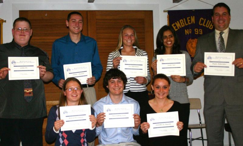 The Wareham High School winners from left to right. Top row: Joshua Dix, Nick Cleveland (Student of the Year), Tara DiGiantomaso, Twinkle Patel, and Wareham High School Principal Scott Palladino. Bottom row: Madison Catarius, Brian Vroom, and Samantha Reynolds. Not pictured include Douglas Geist and Chaunte Fernandes. COURTESY TED HATCH